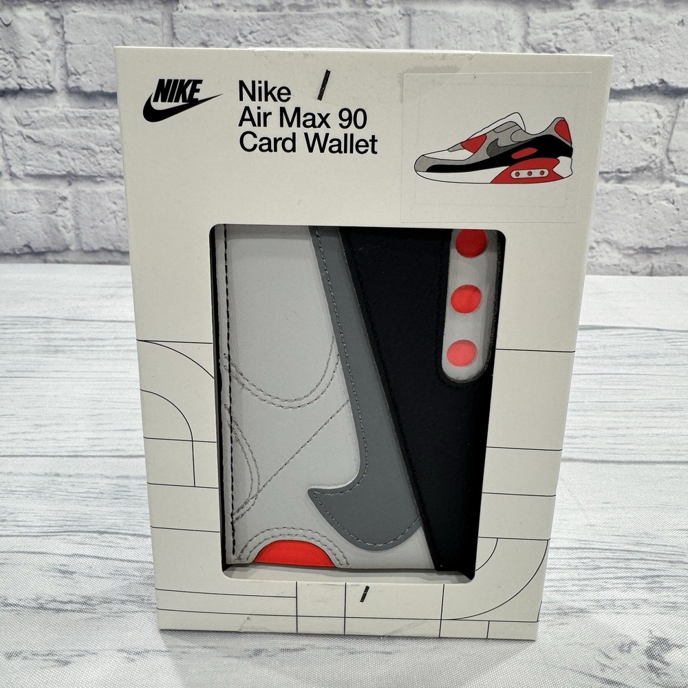 NEW Nike Air Max‎ 90 Card Wallet Grey Infared Leather Icon Swoosh Sneakerhead